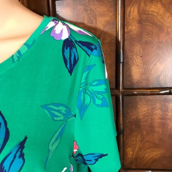 Iman Green Tropical Floral Print Jersey Top - Picture 10 of 16